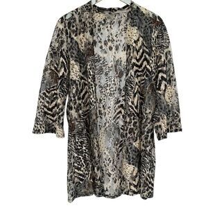 Chico's Size 2 Animal Print Sheer Mesh Open wrap brown black lightweight